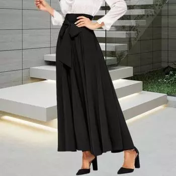 Женская макси-юбка на шнуровке с высокой талией трапециевидной формы, большие качели, сплошной цвет, широкая полоса, плиссированная длина до щиколотки, свободная весенне-летняя юбка в коммутационном стиле S хаки