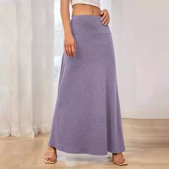 Женская макси-юбка с эластичной резинкой и высокой талией, длинная юбка А-силуэта, однотонный дизайн S вино красного