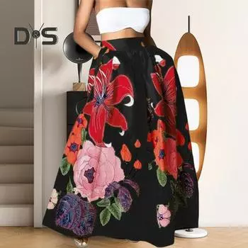 Женская макси-юбка с эластичной резинкой и высокой талией, длинная юбка с карманами, цветочный принт, вечеринки, свадьбы, юбка S жёлтый