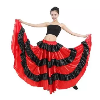 Женская макси-юбка с эластичной резинкой на талии, многослойная юбка-торт, красная, черная, 360-градусная негабаритная юбка, одежда для выступлений на сцене 360