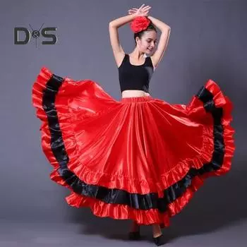 Женская макси-юбка с эластичной резинкой на талии, многослойная юбка-торт, красная, черная, 360-градусная негабаритная юбка, одежда для выступлений на сцене 360 красный