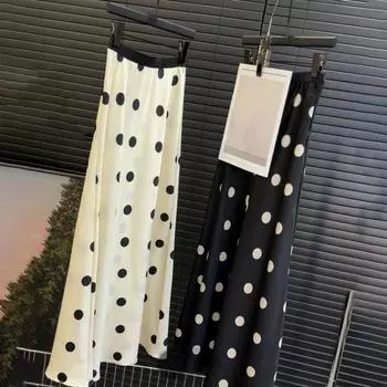 Женская макси-юбка с эластичной завышенной талией, длинная юбка с принтом в горошек, большой подол, юбка-трапеция в стиле ретро из атласа, длинная юбка-рыбий хвост M абрикосовый