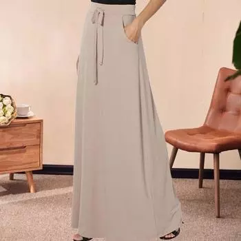 Женская макси-юбка с регулируемой завязкой и высокой талией, однотонная длинная юбка с карманами, повседневная рабочая S армия зеленый