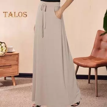 Женская макси-юбка с регулируемой завязкой, высокой талией, однотонная длинная юбка с карманами, повседневная рабочая юбка S армия зеленый