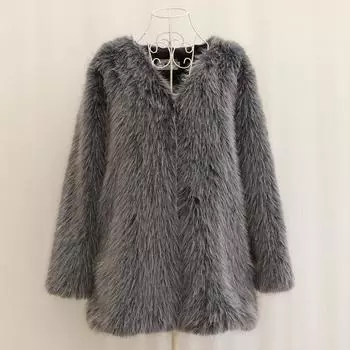 Женская меховая куртка из искусственной овечьей шерсти, средняя и длинная, пальто из мытой лисьей шерсти, длинные рукава, большой размер, верх из плавающей шерсти S серый