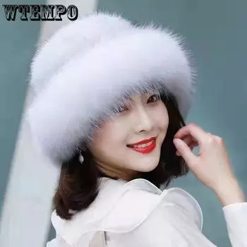 Женская меховая шапка из норки и лисы, женские зимние однотонные теплые утолщенные флисовые береты принцессы, шапки, шапки