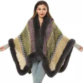 Женская меховая вязаная шаль, зимняя теплая пушистая утолщенная накидка, раздельная шаль, куртка 135CM
