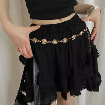 Женская металлическая цепочка на талию в ретро этническом стиле, аксессуары, украшение платья в стиле Spice Girl, тонкий ремень на талию золотой