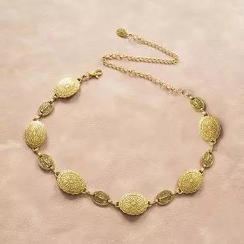 Женская металлическая поясная цепочка в стиле ретро в этническом стиле, регулируемая удлиненная цепочка, декоративный круг золотистый