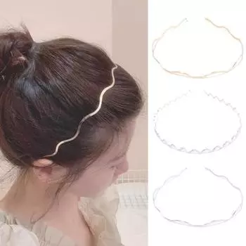 Женская металлическая повязка на голову с геометрической формой волны, обруч для волос, нескользящая эластичная повязка для волос с челкой, аксессуары для волос