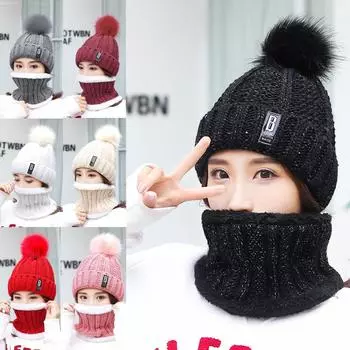 Женская милая бархатная теплая вязаная двухсекционная шапка с буквами B, шерстяная шапка с буквами B 22x17