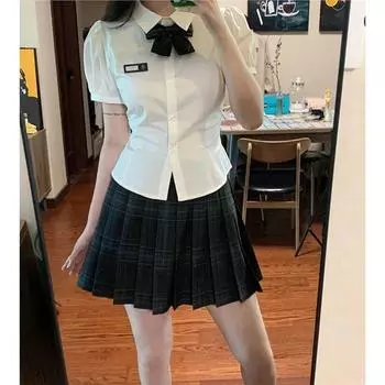 Женская милая блузка в стиле академии, белая с рукавами-буфами L