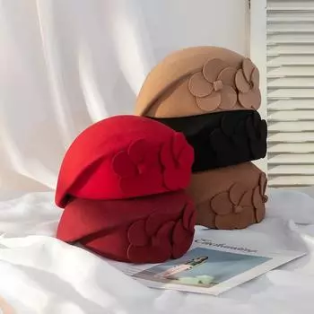 Женская милая британская фетровая шляпа из 100% шерсти, женская французская художница, плоская кепка, цветочные шляпы для девочек, подарок One Size красный