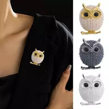 Женская милая брошь в корейском стиле, булавка из искусственного жемчуга, декор в форме совы, гальванический значок на лацкане, модные аксессуары синий