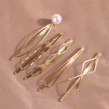 Женская Милая Девушка Жемчужная Бусина Заколка Заколка Заколка Аксессуары Для Волос 5 ШТ Подарок золотой