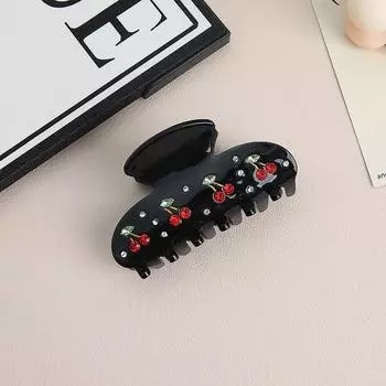 Женская милая французская ретро заколка-акула из ацетата вишневого цвета со стразами, бесшовная заколка-краб, женский зажим для волос, головной убор