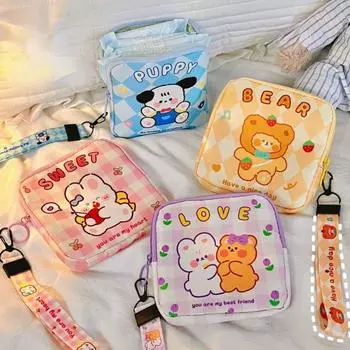 Женская милая косметичка, тампон для макияжа, медведь, кролик, салфетка, сумка для хранения, гигиеническая сумка, мини-кабели для передачи данных, органайзер, сумки 12*12cm