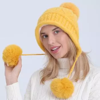 Женская милая осенне-зимняя плюшевая вязаная теплая шапка из мягкой шерсти синели OneSize красный