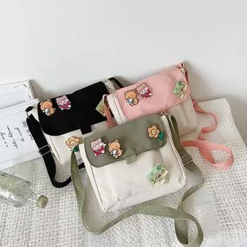 Женская милая прочная холщовая сумка через плечо в стиле ретро большой емкости зелёный