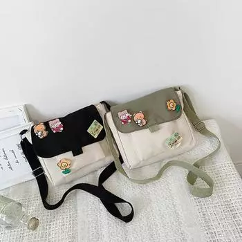 Женская милая прочная холщовая сумка через плечо в стиле ретро большой емкости чёрный