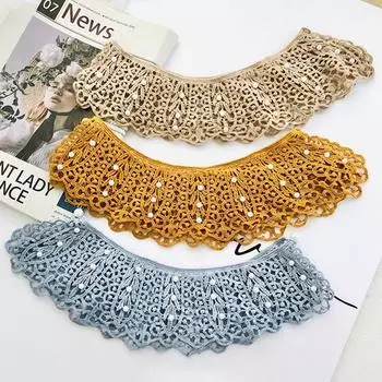 Женская милая рубашка, съемный кукольный воротник, ажурный цветочный кружевной гофрированный воротник, женская шаль с фальшивым воротником бежевый