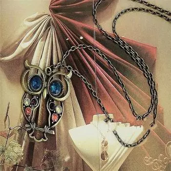 Женская милая сова, павлин, слон, кулон со стразами, длинный свитер, цепочка, ожерелье, ювелирные изделия