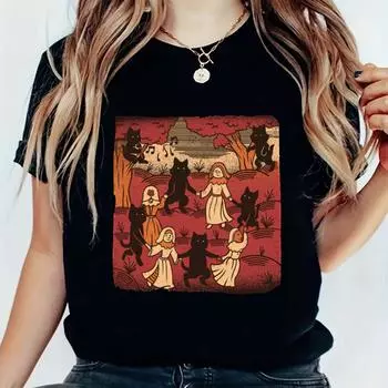 Женская милая стильная летняя одежда с принтом, забавная универсальная футболка с рисунком, модная повседневная футболка с коротким рукавом S чёрный