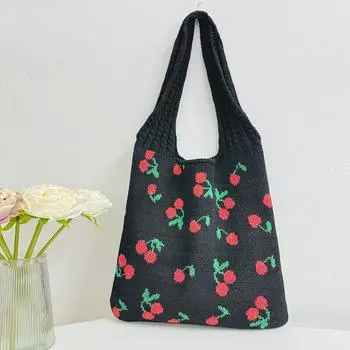 Женская милая сумка на плечо с вишневым принтом, вязаная крючком продуктовая сумка, большая вместительная дорожная сумка для покупок, женская повседневная сумка розовый