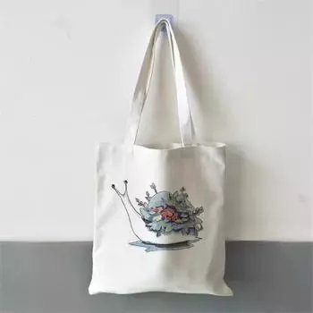 Женская милая улитка с мультяшным рисунком 90-х годов, сумка для покупок, экологически чистая сумка для покупок, модная сумка с забавным принтом, парусиновая сумка 24*26cm