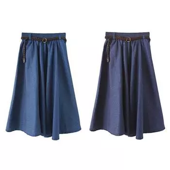 Женская милая винтажная джинсовая длинная юбка трапециевидной формы с эластичной высокой талией в литературном стиле