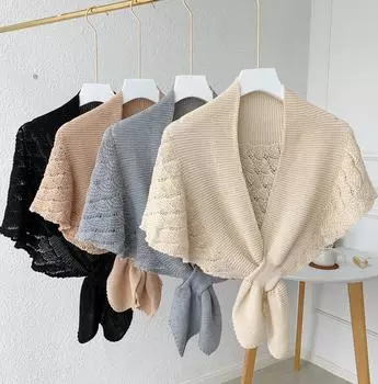 Женская милая вязаная крючком кружевная накидка с широким воротником и кисточками one size бежевый