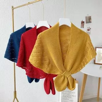 Женская милая вязаная крючком кружевная накидка с широким воротником и кисточками One Size абрикосовый