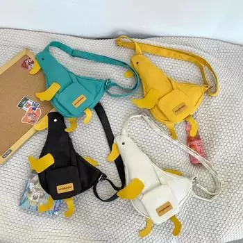 Женская милая забавная маленькая сумка, женская новая парусиновая сумка через плечо с уткой, индивидуальная поясная сумка на грудь для девочек белый