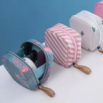 Женская мини-фламинго в полоску на молнии, дорожная сумка для хранения макияжа, органайзер L