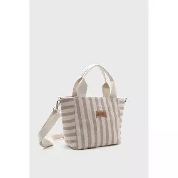 Женская мини-льняная большая сумка в полоску