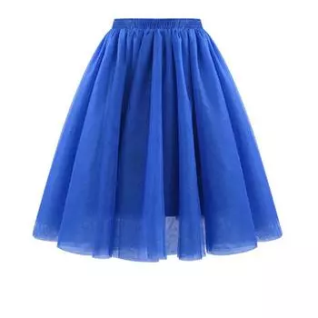 Женская мини-плиссированная юбка из тюля, весна-лето, эластичная сетчатая юбка-пачка с высокой талией S королевский синий