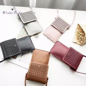 Женская мини-сумка через плечо из искусственной кожи с полым сенсорным экраном, кошелек для телефона чёрный