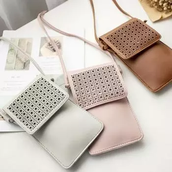 Женская мини-сумка через плечо из искусственной кожи с полым сенсорным экраном, кошелек для телефона чёрный