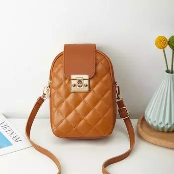Женская мини-сумка через плечо из искусственной кожи для телефона, женская сумка через плечо, сумка-мессенджер для телефона коричневый