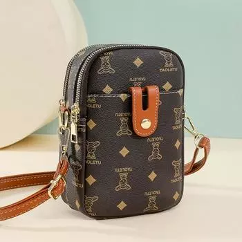 Женская мини-сумка через плечо с принтом, сумка через плечо с принтом для мобильного телефона, сумка через плечо с несколькими карманами кофейный