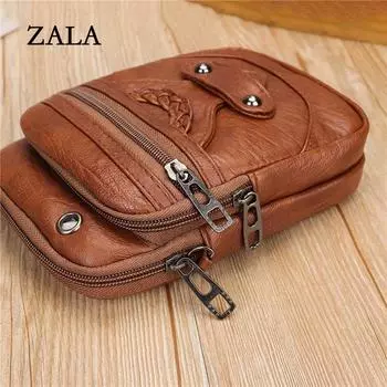 Женская мини-сумка для мобильного телефона из мягкой кожи, повседневная многослойная сумка-мессенджер коричневый