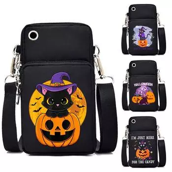 Женская мини-сумка для мобильного телефона с рисунком тыквы и кота, сумки через плечо для мужчин на Хэллоуин, кошелек, сумка через плечо, подростковые сумки