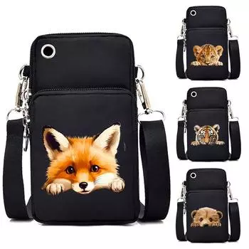 Женская мини-сумка для мобильного телефона с акварельными животными, симпатичная лиса, лев, панда, мультяшный сериал, подростковая сумка через плечо, женская маленькая сумка через плечо