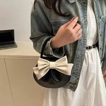 Женская мини-сумка-клатч из искусственной кожи, легкий маленький кошелек с бантом и магнитной застежкой для повседневного использования, кошелек для монет
