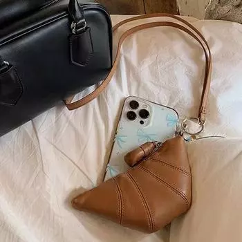 Женская мини-сумка-круассан, маленький кошелек для монет, однотонная сумка для пельменей на шее из искусственной кожи, маленькая сумка для хранения чёрный