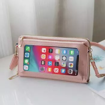 Женская мини-сумка-мессенджер с сенсорным экраном 2024 года: Стильный держатель для мобильного телефона и кошелек для монет 20*11*4 cm чёрный