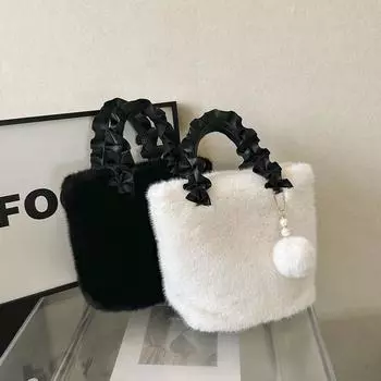 Женские мини-сумки Joom zone Популярные модели однотонная квадратная сумка на молнии плюшевая маленькая сумка с подвеской в виде мехового шарика плюшевая сумка повседневная сумка для поездок на работу белый