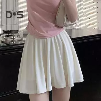 Женская мини-юбка, эластичная юбка трапециевидной формы из ледяного шелка с высокой талией, однотонная плиссированная спортивная юбка, летние плиссированные шорты, юбка XXXL розовый