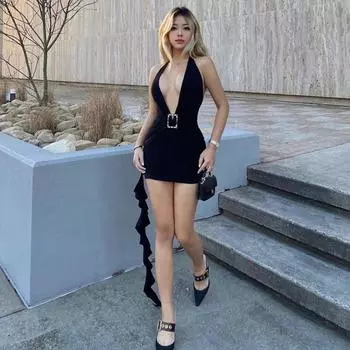 Женская мини-юбка без рукавов с запахом, повседневная, летняя, весенняя одежда S чёрный