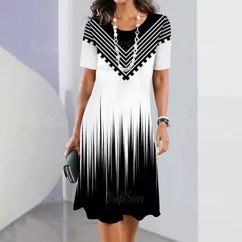 Женская мини-юбка с принтом в полоску, модные летние платья до колена, уличные элегантные игривые платья с круглым вырезом, женские пуловеры Y2k Top S